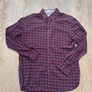 Men's 100% cotton Jos A Bank burgundy plaid button down business Shirt, large